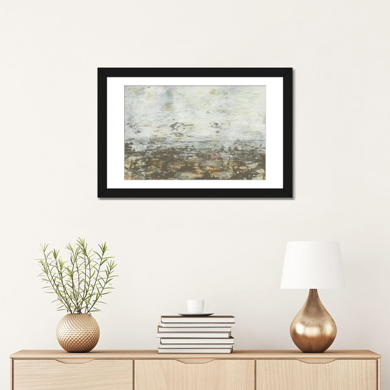 « neutral horizon iii », impression sur toile, H 24 po x l 32 po x P 1 po, Papier d'art encadré noir, Blanc