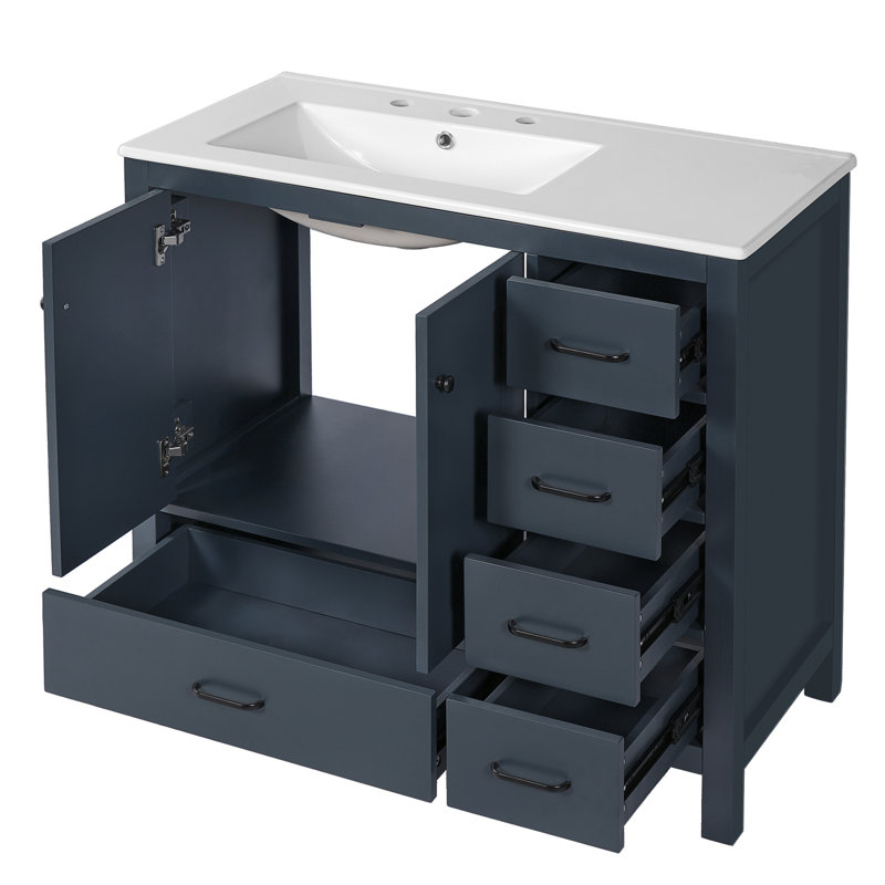 Meuble-lavabo 36 po avec lavabo en céramique, Bleu