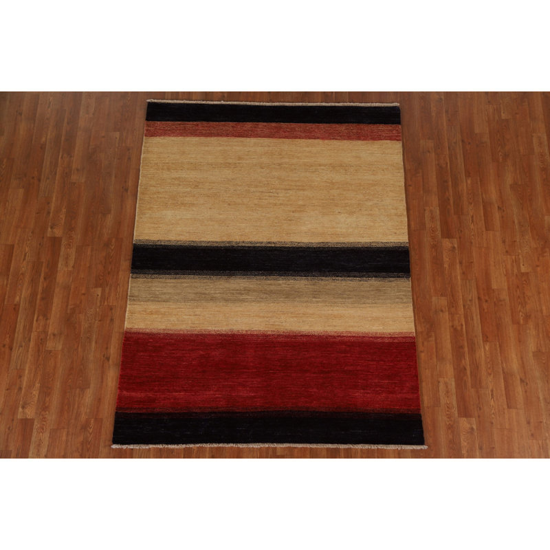 Tapis rayé Gabbeh Kashkoli fabriqué à la main 5 x 7