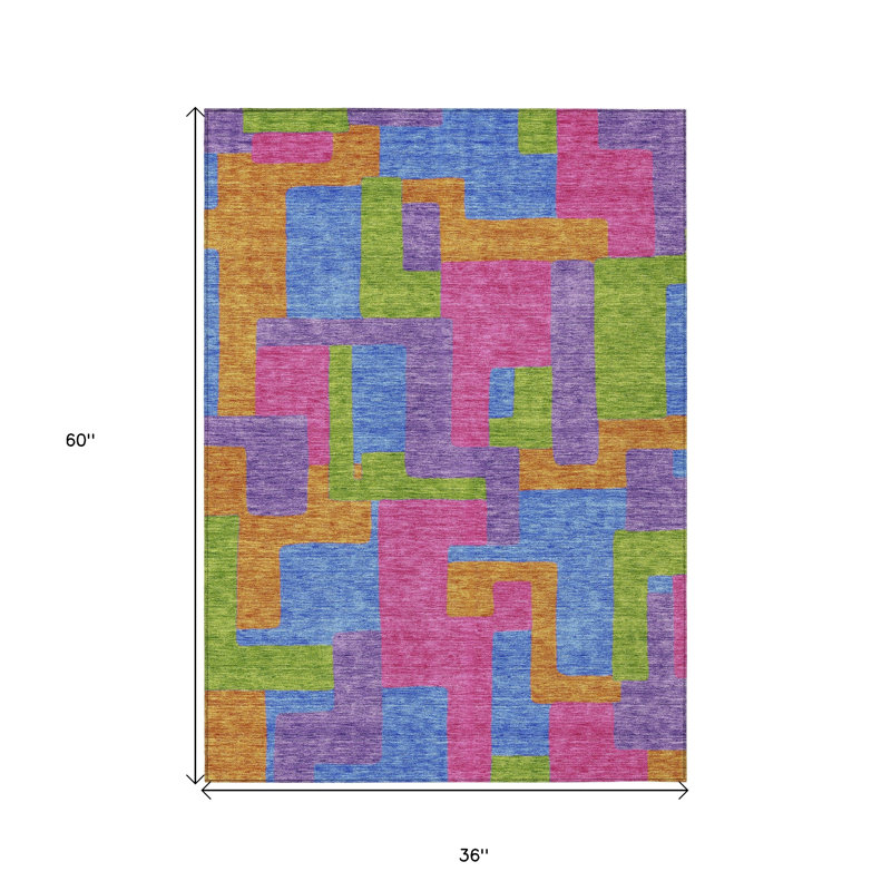 Tapis d'extérieur lavable abstrait 3 pi x 5 pi mauve rose et bleu