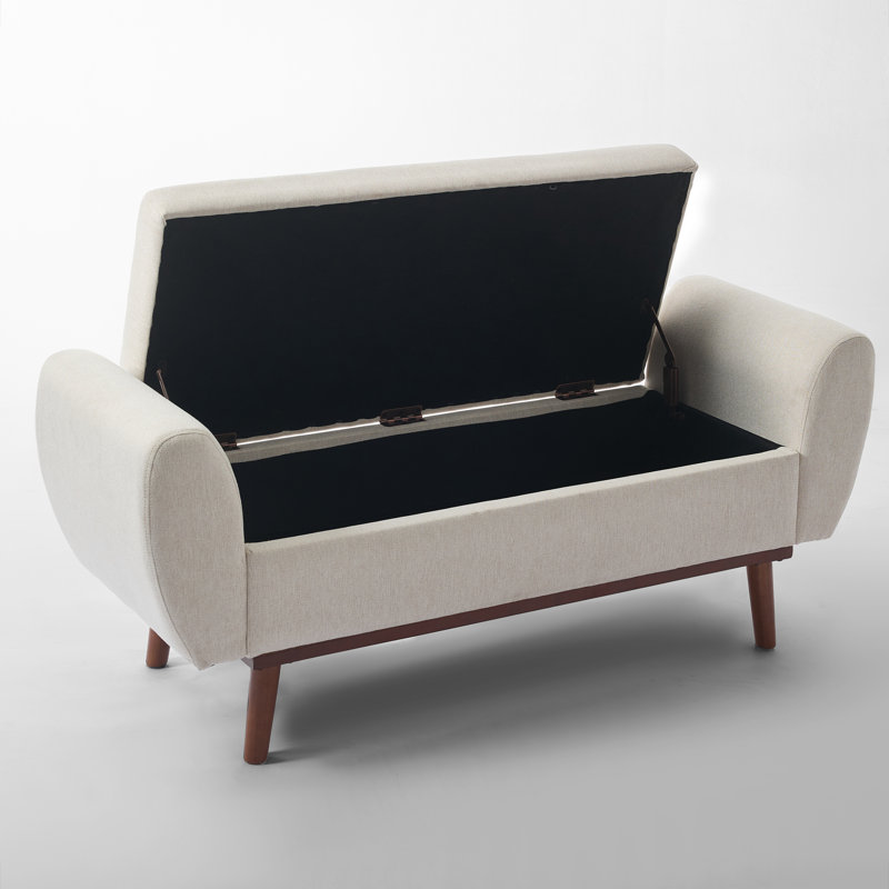 Banc de rangement rembourré avec pieds en bois massif, Beige