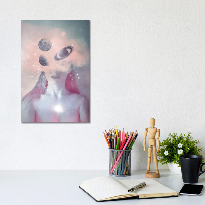 Autoportrait avec lune par Emanuela Carratoni - impression sur toile tendue, H 12 po x l 8 po x P 0,75 po