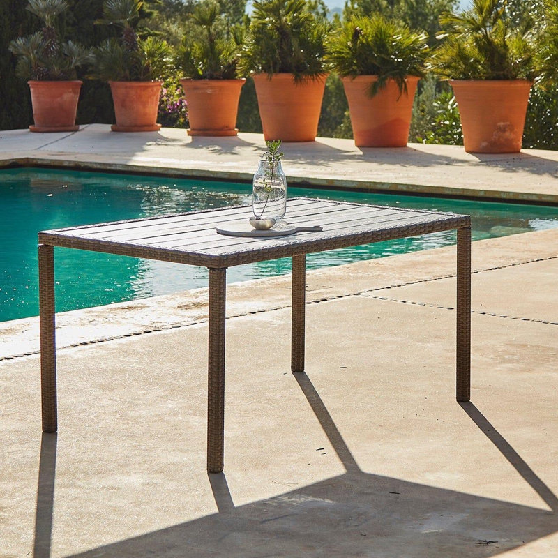 Renfoe 6 - Person Wicker Patio Dining Set with Rectangular Table , Cushions Included, Grey, Cream
