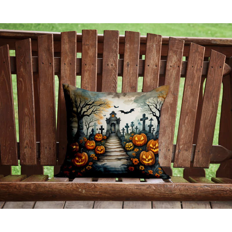 Coussin décoratif intérieur / extérieur en polyester More / Spooky More Spooky Halloween, 14 po x 14 po