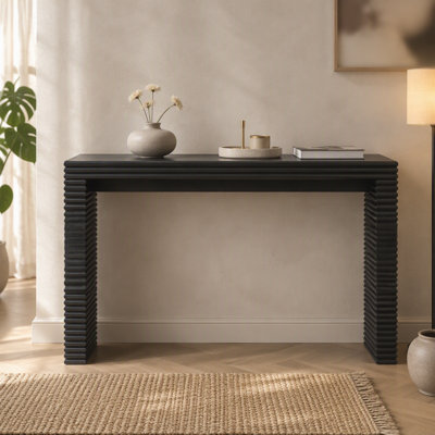 Modern Black Console Table with Ribbed Design,Wood Console Table, 47" W entryway table,Black Entry Table Narrow Console Table, Modern Hallway Table, M