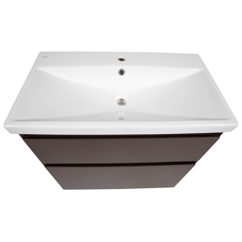 Elite Brown Matte Ceramic Single Bathroom Vanity with Mirror