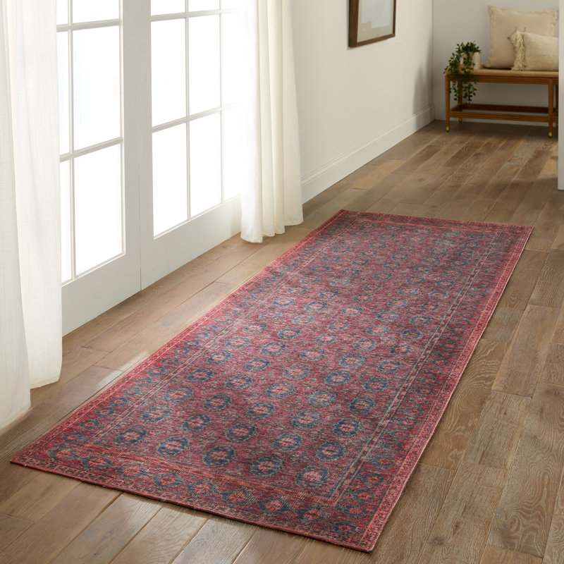Kalinar Dark Red and Blue Synthetic Washable 4' x 6' Rug
