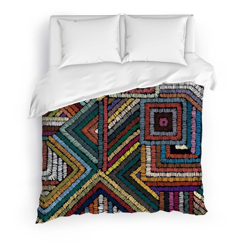 Needlework Polyester Twill Duvet Cover, Queen Duvet Cover + 2 Pillow Cases, Needlework