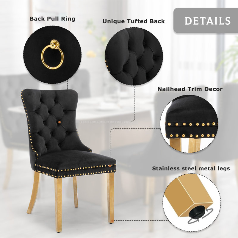 Round Dining Table Sets with 2 chairs, Black, Black/Gold