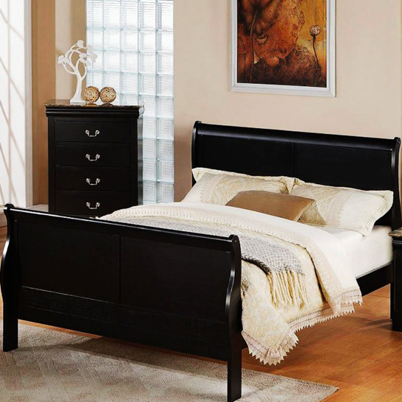 Alcott Hill Benedek Queen Solid Wood Panel Bed Frame with Headboard ...