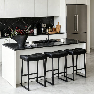 24" Modern Backless Saddle Counter Height Bar Stools With Metal Frame for Kitchen Island