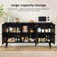 Buffet avec 3 portes en rotin et armoire de rangement moderne pour le salon (grand, noir)-229964963-229964962