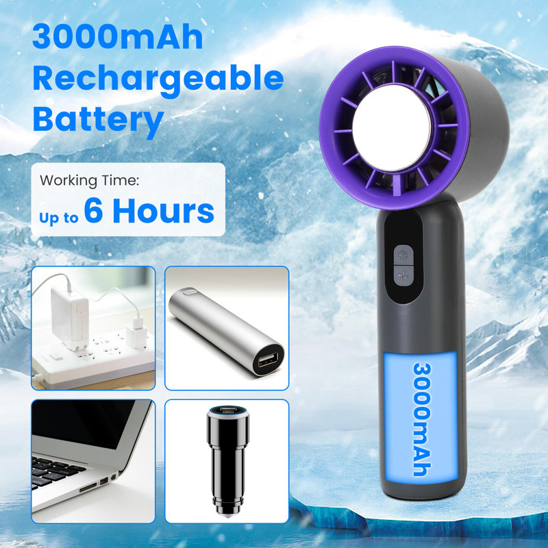 Ventilateur portatif 100 vitesses avec refroidissement par la glace - affichage à cristaux liquides, 3000 mAh rechargeable