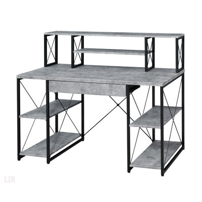 Modern Faux Concrete Writing Desk With One Drawer And 8 Open Compartments, For Organized Workspaces