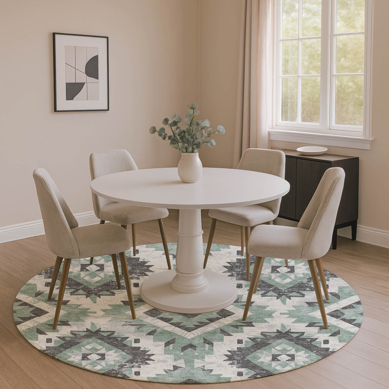 Premium Machine Washable Crestover AMF1878 Aztec Rug, Round 8'