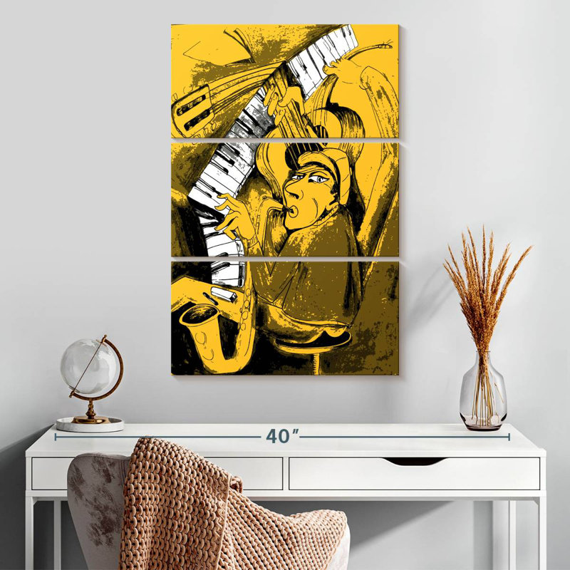 Caricature de musicien de jazz, H 32 po x l 20 po