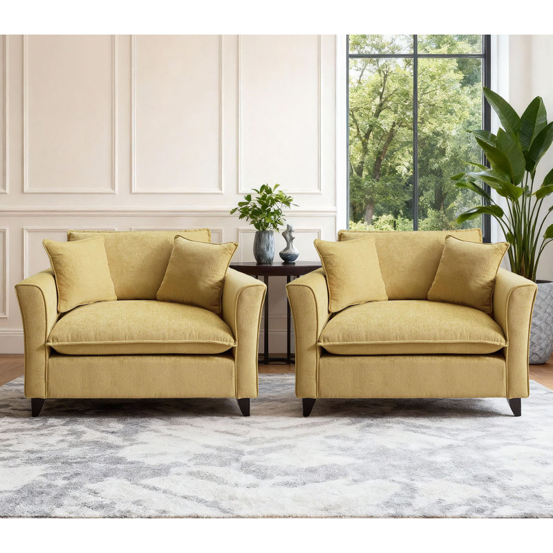 Fauteuil d'appoint surdimensionné de 47 po de large avec siège profond et coussin de taille (ensemble de 2), Jaune