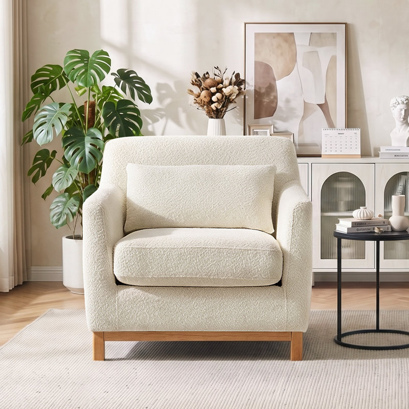 Jazmere 31.5" Armchair, White Boucle, Natural