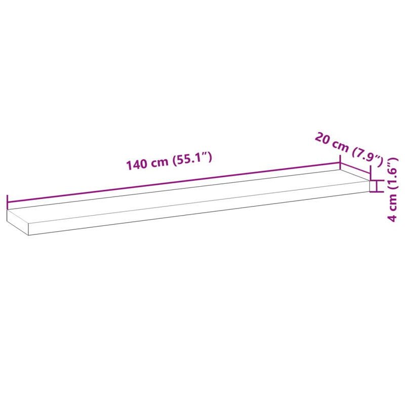 Ariani Solid Wood Floating Shelf, 4cm H x 140cm W x 20cm D, Natural