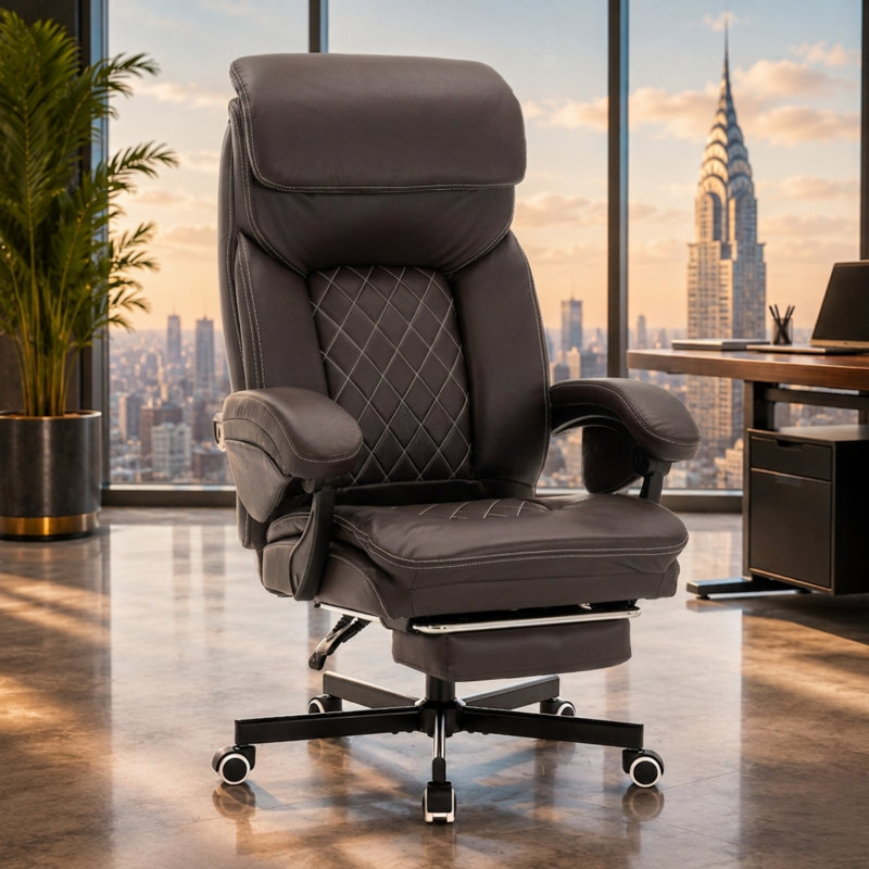PU Leather  Ergonomic Executive Office Chair, High Back  Office Chair with Footrest, Brown