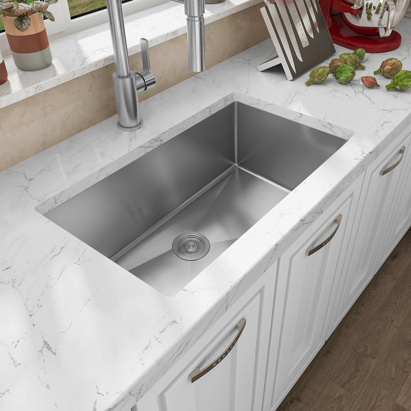 Évier de cuisine Sinber à cuve unique encastrée sous plan, 76 x 46 cm, acier inoxydable T304 de calibre 18, finition satinée