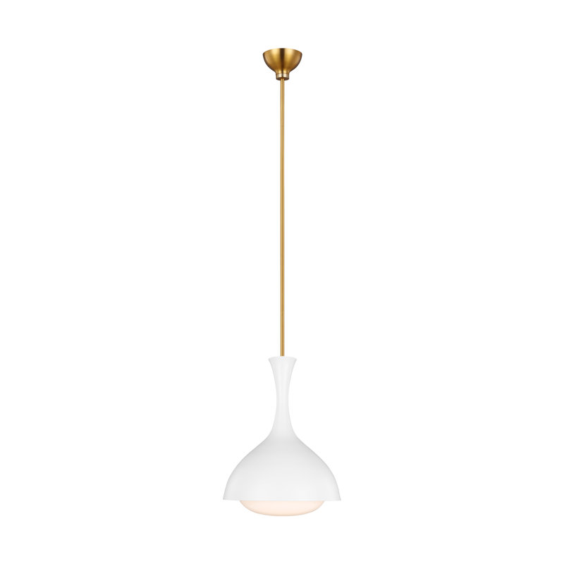 Petit luminaire suspendu 1 lumière Alize, Blanc mat / laiton bruni
