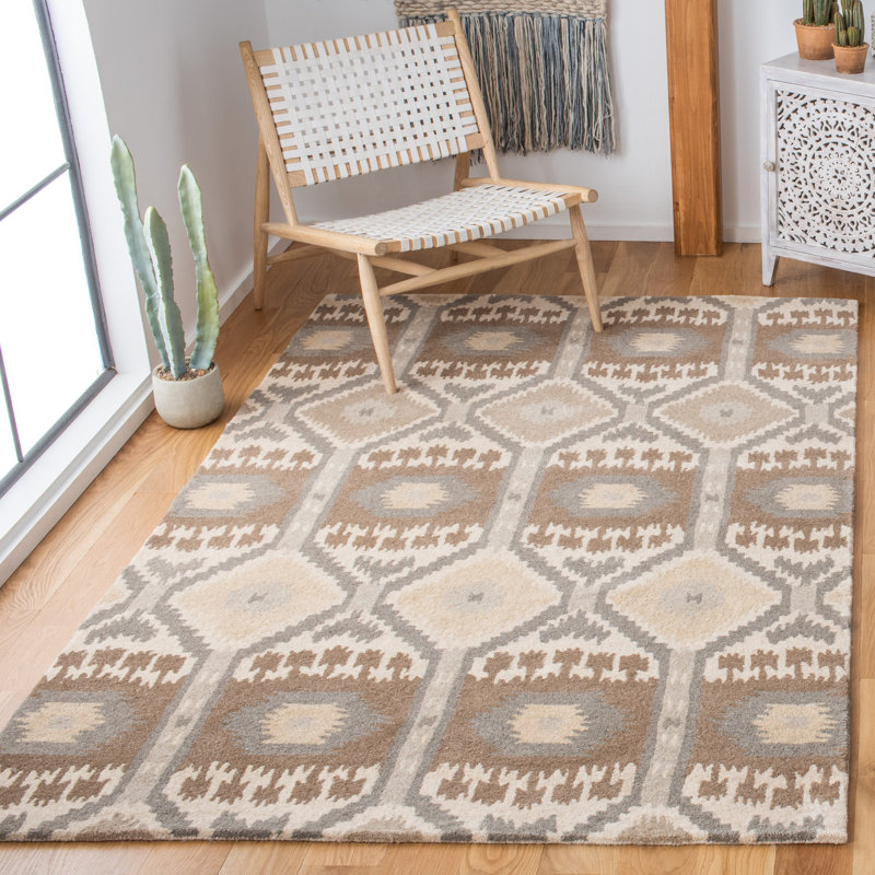 Tapis beige / gris en coton touffeté à la main Kouerga, Rectangle 6 pi x 9 pi