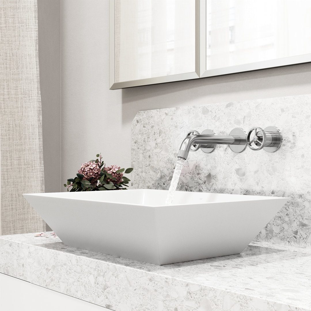Vinca 18" L x 14" W x 5" H Rectangular White Matte Stone™ Vessel Bathroom Sink with 3" H Faucet VIGO
