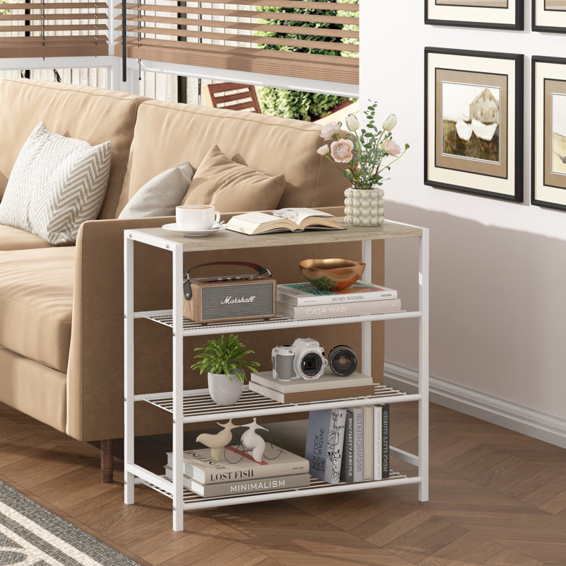 4 Tier Shoe Rack 9 Pair  Shoe Storage for Closet Entryway, White/Natural