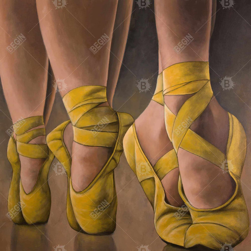Synchronized Ballerinas - Beige Framed Canvas for Home Decor
