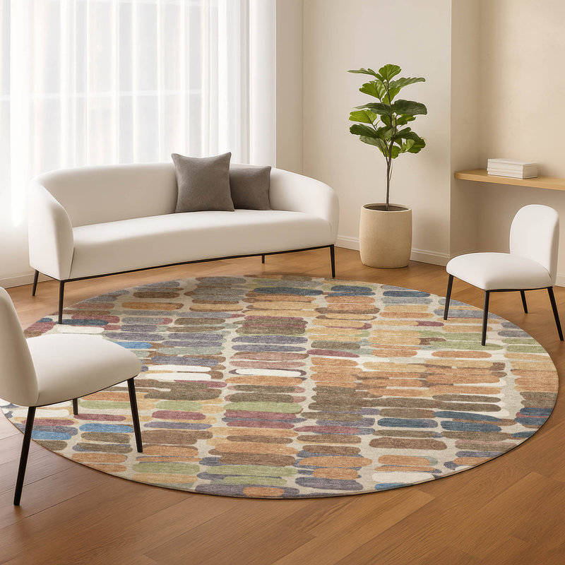 Machine Washable Indoor/Outdoor Molewski ACN2349 Abstract Rug, Round 8'