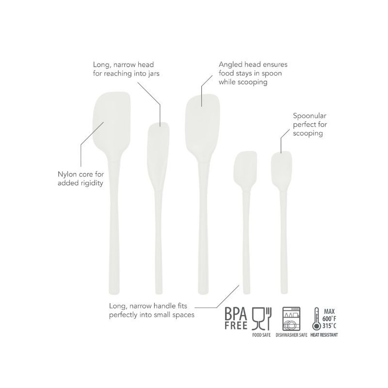 Flex-Core All Silicone Assorted Spatulas - set of 5 White