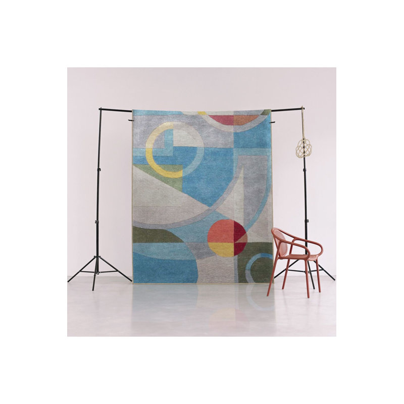 Blue Multicolor Geometric Shape Pattern Creative Modern Decorative Washable Rug, Rectangle 2'4" x 3'11" Rug Pad Included