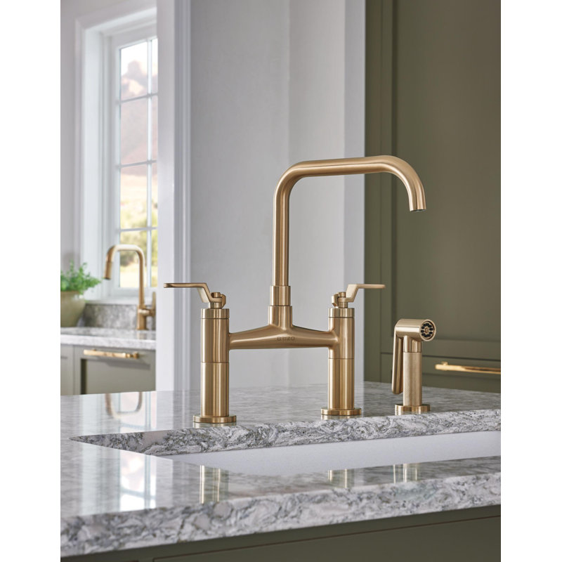 Litze® Bridge Faucet with Square Spout and Side Sprayer, Chrome