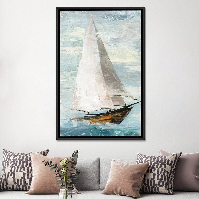 «Quiet Bateaux II», reproduction sur toile tendue, H 60 po x l 40po x P 1,5 po, Toile encadrée noire, Pas de tapis