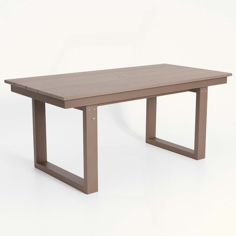 HDPE Outdoor Dining Table, Weather-Resistant, Seats 6, Space-Saving Chair-Push-In Design, Light Brown