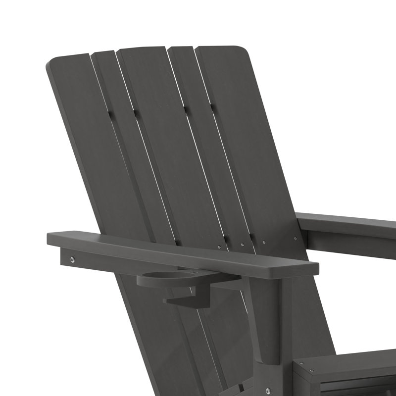 Chaise Adirondack berçante commerciale toutes saisons Balynda avec porte-gobelet pivotant, gris