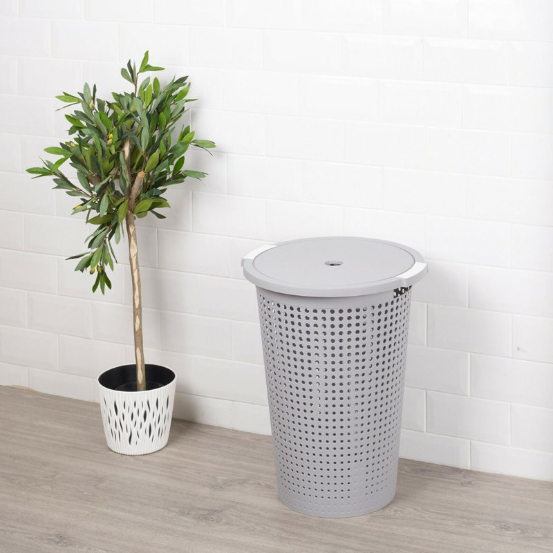 Plastic Laundry Bin with Handles, Grey