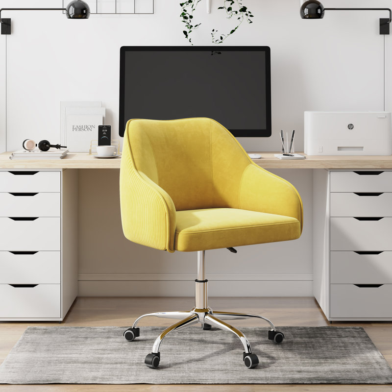Kinzie Epinine Velvet Upholstered Swivel & Adjustable-Height Task Chair with Chrome Metal Base, Gray