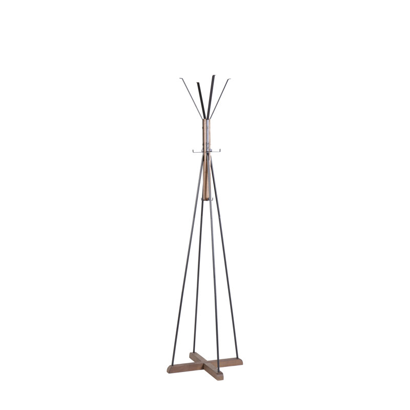 Reclaimed Wood And Metal Freestanding Coat Rack With Hooks Use In Bedroom