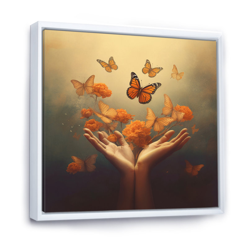 Blossoming Butterfly Blessing Mudra On Canvas Print, White Floater Framed, 44" H x 44" W