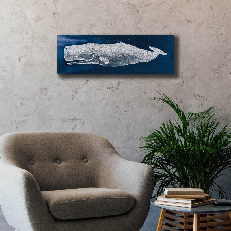  «Whale On Blue» par Wild Apple Portfolio, art mural sur toile, 36 po x 12 po