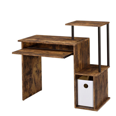 Bureau d'ordinateur en chêne vieilli et noir avec plateau pour clavier
