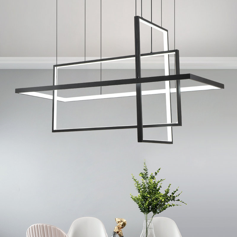 Botchev 3 - Light 33"W Statement LED Modern Chandelier with Wrought Black Iron Accents for Dining or Living Room