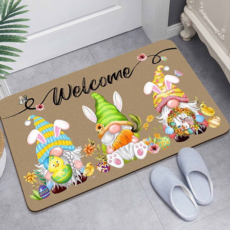 Le tapis est orné d'œufs de lapin de Pâques