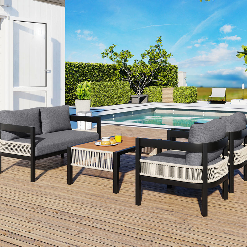Ustyle Multi Outdoor With Table. Waterproof & Weather-. Pe . Iron Frame. For Spaces. Easy To Assemble.  And Water-, Rust. . Construction. Comfort. Grey