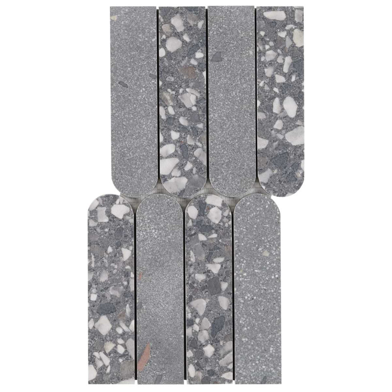 Kobe 2x8 Fish Scale Matte Terrazzo Look Porcelain Mosaic Tile, Charcoal Gray