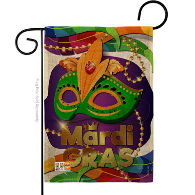 Mardi gras à impressions de masque de 2 côtés en toile jute 18,5 x 13 po drapeau de jardin