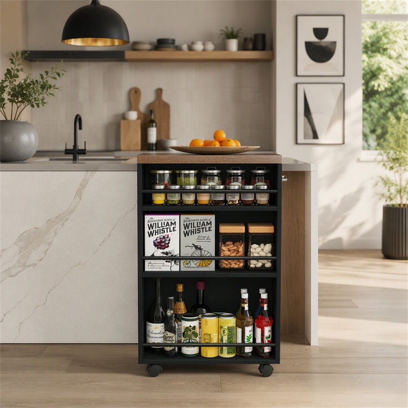 Chariot de rangement à 4 niveaux, chariot de cuisine étroit et mobile pour petits espaces, Black