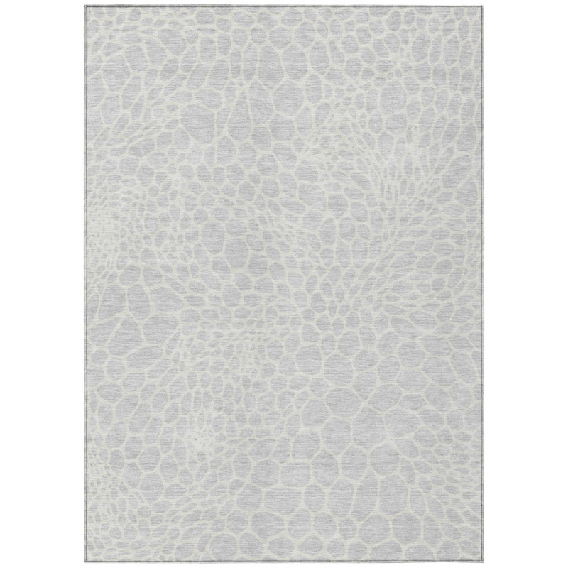 Tapis extérieur lavable à motif géométrique argenté et gris 5 pi x 8 pi